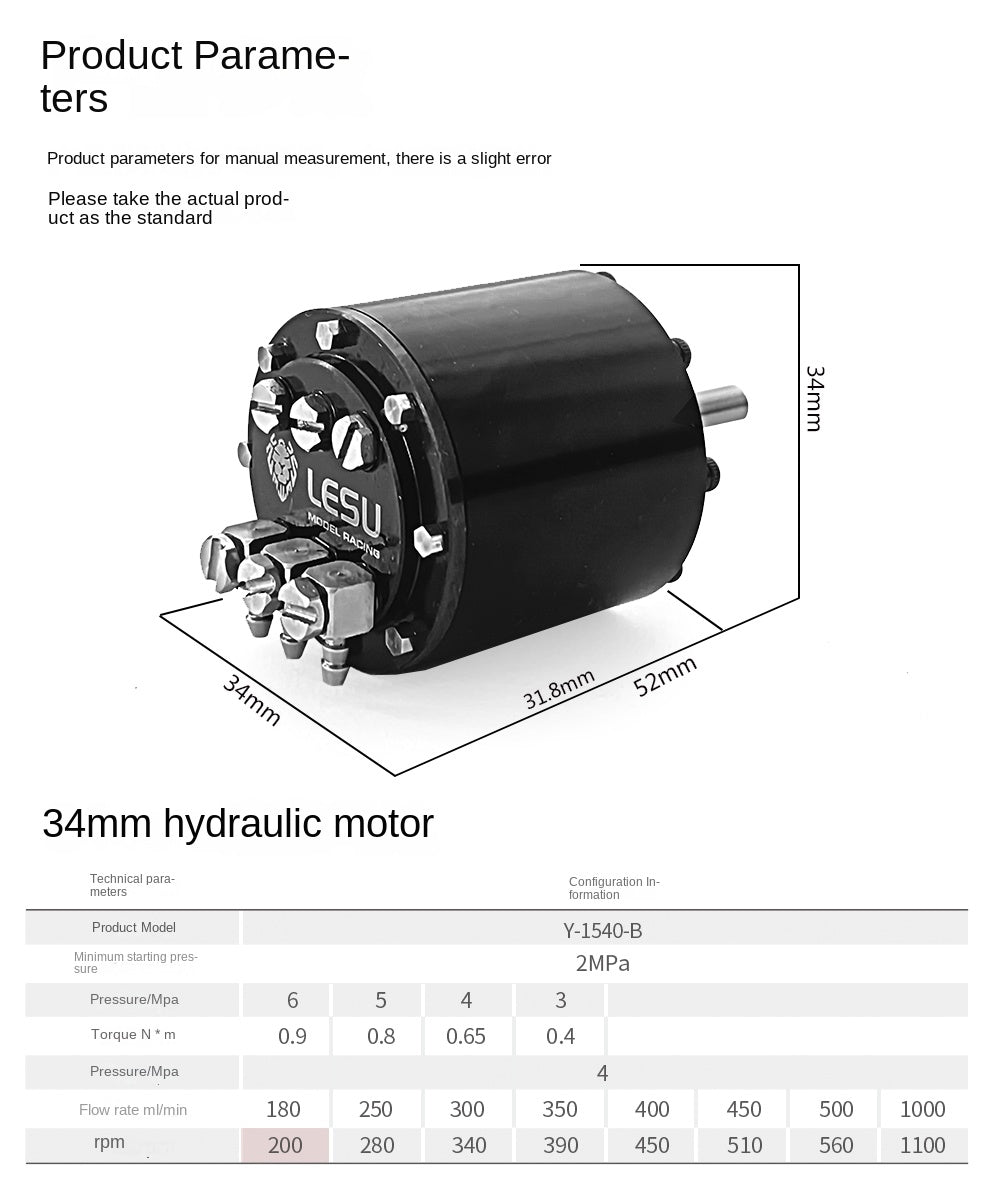 LESU Micro Plunger Type Metal Hydraulic Motor Y-1540-B for 1/14 Rc ...