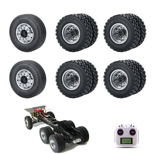 6x6 Metal Wheels Tires Set for 1/14 Tamiya RC Truck Tractor