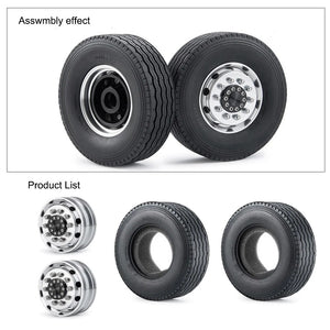 2Pcs Metal Front Wheel Hub Rims Unpowered Round Hole Adapter with Tires for 1/14 Tamiya RC Trailer Tractor Truck